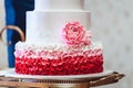 White red pink wedding cake with roses Royalty Free Stock Photo