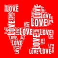 White and red pop art style words cloud LOVE