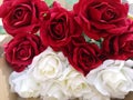 White and red rose flower arrangement Beautiful bouquet handmade artificial background symbol love Valentine Day Royalty Free Stock Photo