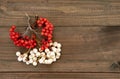 White and red Rowan branch on a wooden background Royalty Free Stock Photo