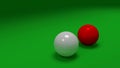 White and red snooker balls on green felt mat, colse up, copy space Royalty Free Stock Photo