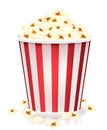 White and red striped bucket of popcorn kernels. Side view vector illustration isolated on white background. Royalty Free Stock Photo