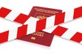 White and red warning tape over the passport.