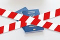 White and red warning tape over the Ukraine passports.