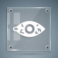 White Reddish eye due to viral, bacterial or allergic conjunctivitis icon isolated on grey background. Square glass