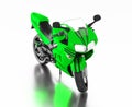 White reflecting floor with a Front View of a Green Sport Motorbike Royalty Free Stock Photo