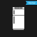 White Refrigerator icon isolated on black background. Fridge freezer refrigerator. Household tech and appliances. Vector