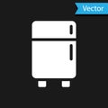 White Refrigerator icon isolated on black background. Fridge freezer refrigerator. Household tech and appliances. Vector Royalty Free Stock Photo