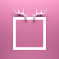 White reindeer antlers on bright pink background. Minimal New Year or Christmas concept. Flat lay Royalty Free Stock Photo