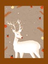 White Reindeer Character with Baubles, Holly Berries, Fir Leaves Decorated in Background and Copy