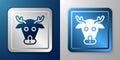 White Reindeer icon isolated on blue and grey background. Merry Christmas and Happy New Year. Silver and blue square Royalty Free Stock Photo