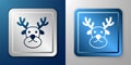 White Reindeer icon isolated on blue and grey background. Merry Christmas and Happy New Year. Silver and blue square Royalty Free Stock Photo