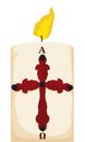 Lighted Paschal candle with cross for Easter Vigil, Vector illustration