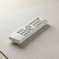 A white remote control rests on a sheet of graph paper. The remote features a circular Royalty Free Stock Photo