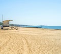 White rescue hut on a sandy beach, safe relax by the ocean, a be Royalty Free Stock Photo