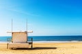 White rescue hut on a sandy beach, safe relax by the ocean, a be Royalty Free Stock Photo