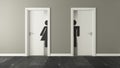 White restroom doors for male and female genders