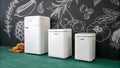 White retro refrigerators against chalkboard vegetable wall Royalty Free Stock Photo