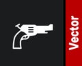 White Revolver gun icon isolated on black background. Vector Royalty Free Stock Photo