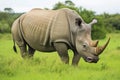 a white rhino grazing in a green field Royalty Free Stock Photo