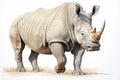 White Rhinoceros in southern african savanna. Watercolor style art