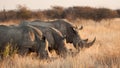 Three White rhinoceros hide behind grass - Ceratotherium simum