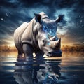 Ai Generated illustration Wildlife Concept of White rhinoceros square-lipped rhinoceros isolated Royalty Free Stock Photo