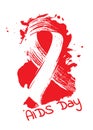 White Ribbon Aids Day Red Spot Hand Brushed Vector