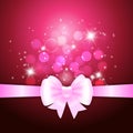White ribbon and bow on crimson background