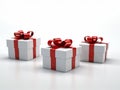 white ribbon christmas package isolated surprise gift box red present. Generative AI. Royalty Free Stock Photo