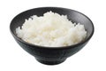 White rice in black bowl isolated on white background