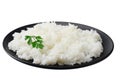 White rice in black bowl isolated on white background Royalty Free Stock Photo