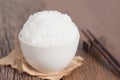 White rice in bowl with chopsticks on table. Royalty Free Stock Photo