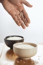 White rice in bowl on table. Concept asian food Royalty Free Stock Photo