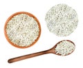 White rice in a bowl and a wooden spoon Royalty Free Stock Photo