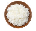 White rice in brown bowl isolated on white background. top view Royalty Free Stock Photo