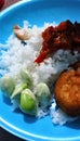 White rice with chili sauce side dishes and Nuget Royalty Free Stock Photo
