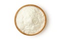 White rice flour in wooden bowl on white background Royalty Free Stock Photo