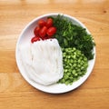 White Rice noodles and fresh vegetables placed in a plate, Thai food, Asian Meal