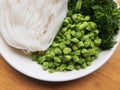 White Rice noodles and fresh vegetables placed in a plate, Thai food, Asian Meal