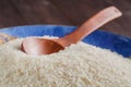 White rice on a plate, big spoon on the side Royalty Free Stock Photo