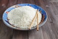 White rice on a plate, big spoon on the side Royalty Free Stock Photo