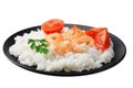 White rice with shrimps in black bowl isolated on white background Royalty Free Stock Photo