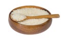 White rice Thai Jasmine rice in wooden bowl isolated on white background Royalty Free Stock Photo