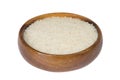 White rice Thai Jasmine rice in wooden bowl isolated on white background Royalty Free Stock Photo