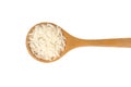 White rice Thai Jasmine rice in wooden spoon isolated on white background , clipping path Royalty Free Stock Photo