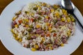 white rice top with diced han and mixed vegetables Royalty Free Stock Photo