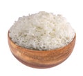 White rice in a wooden bowl isolated on white background, clipping included Royalty Free Stock Photo
