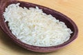 White rice on wooden spoon.
