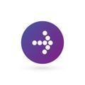 white right dotted arrow in purple gradient circle icon. Continue icon. Next sign. East arrow. Vector illustration isolated on